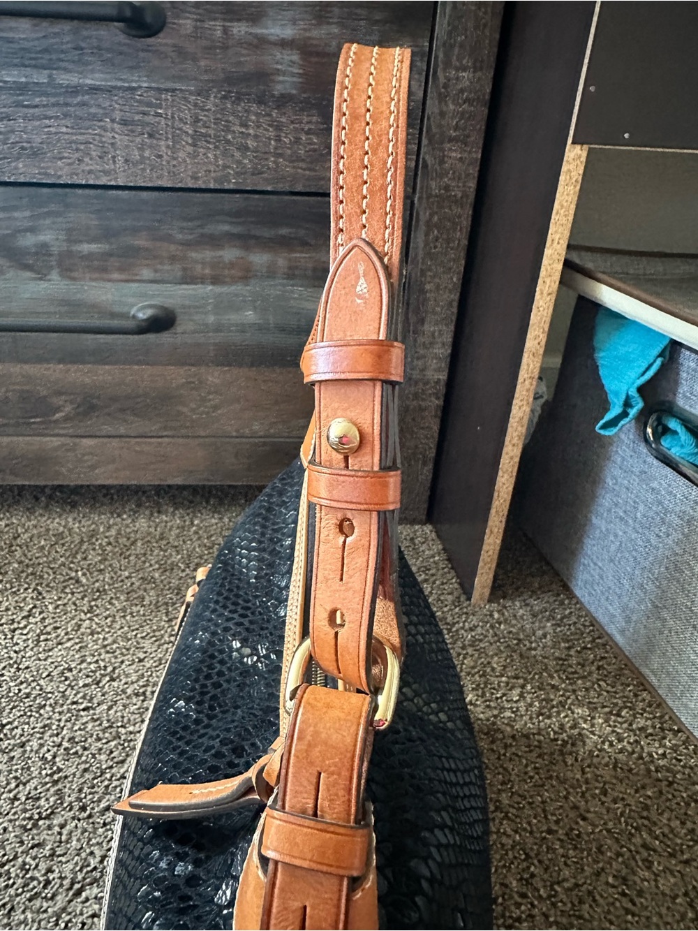 Dooney & Bourke Black Textured Hobo with Tan Leather Trim and Wristlet - Picture 6 of 13